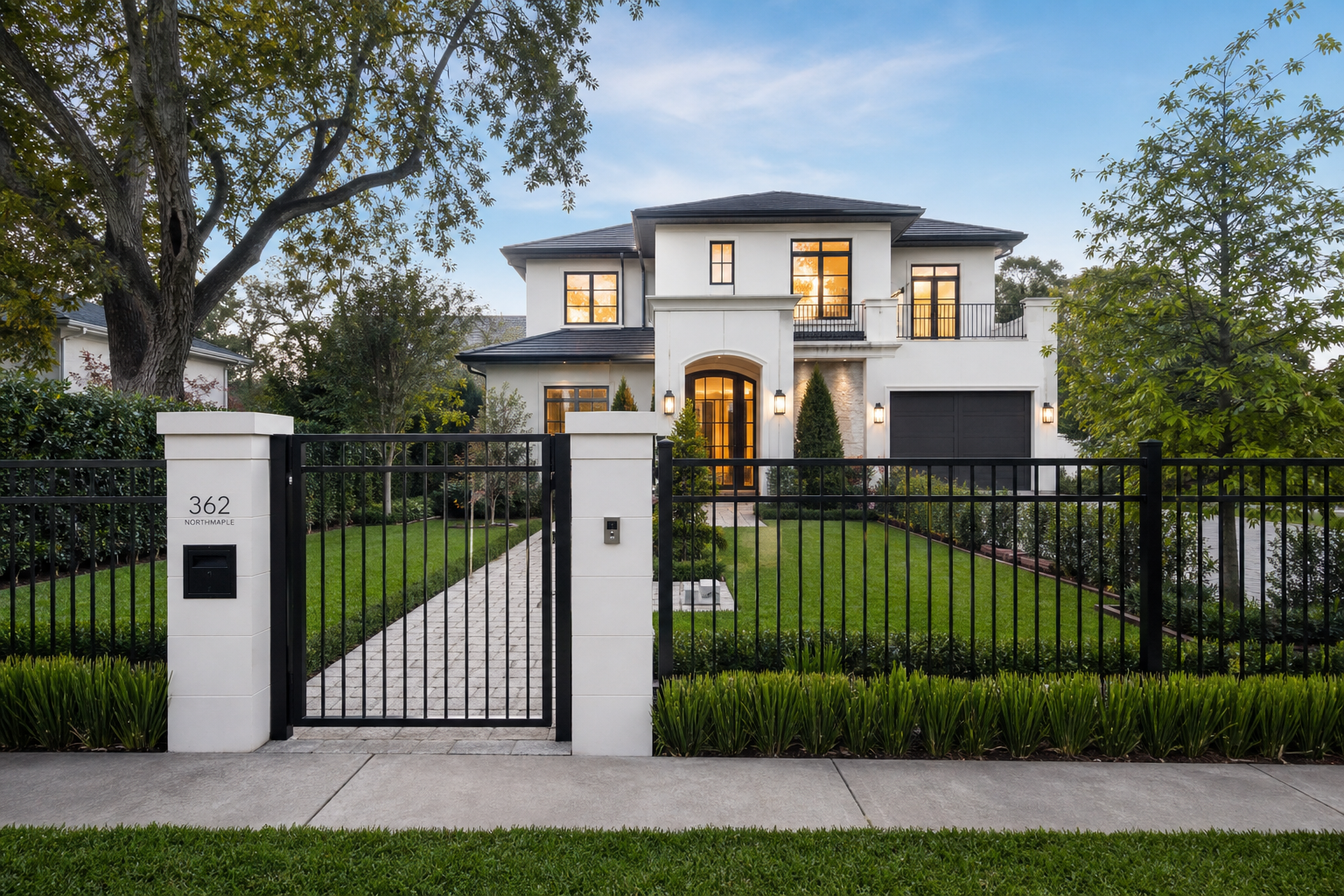 Black aluminum fence with gate