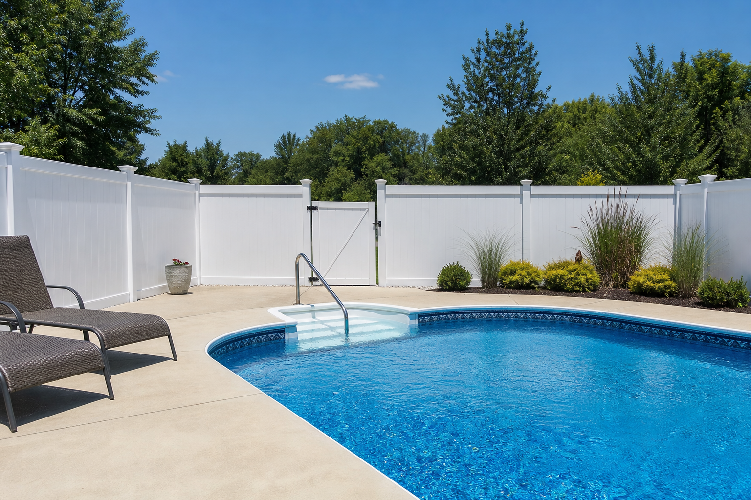 White vinyl pool enclosure fence